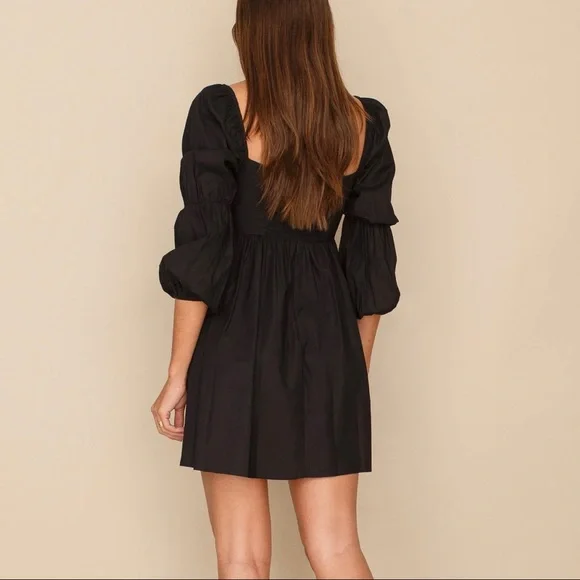 NEW Reformation Michaela Mini Cotton Dress Sz2 Black - Picture 4 of 5